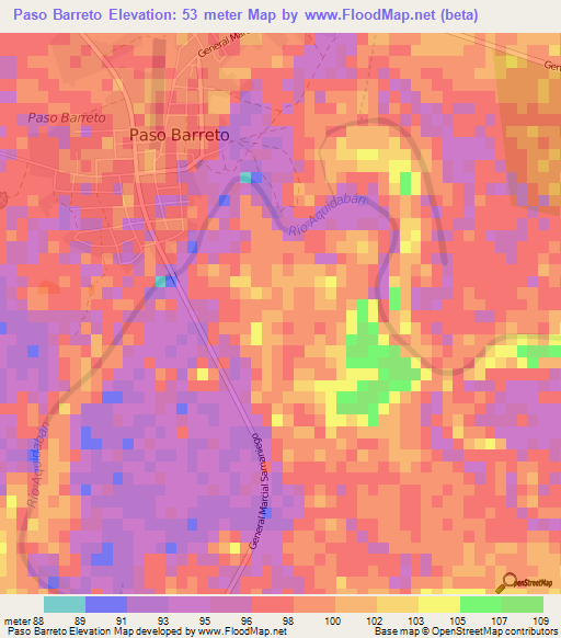 Paso Barreto,Paraguay Elevation Map