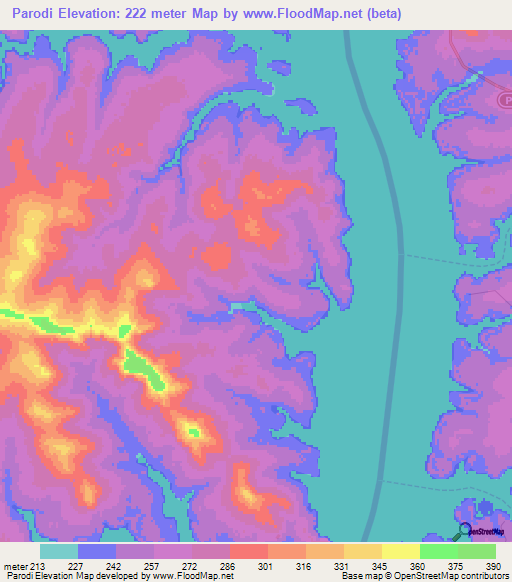 Parodi,Paraguay Elevation Map