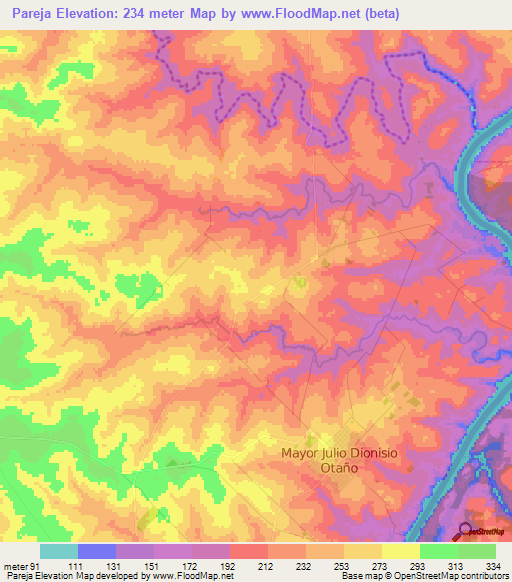 Pareja,Paraguay Elevation Map