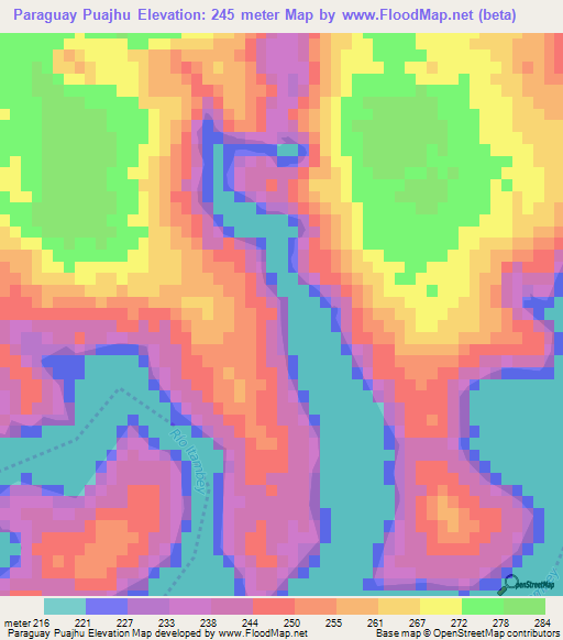 Paraguay Puajhu,Paraguay Elevation Map