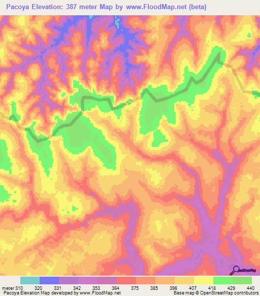 Pacoya,Paraguay Elevation Map