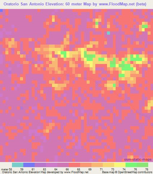 Oratorio San Antonio,Paraguay Elevation Map