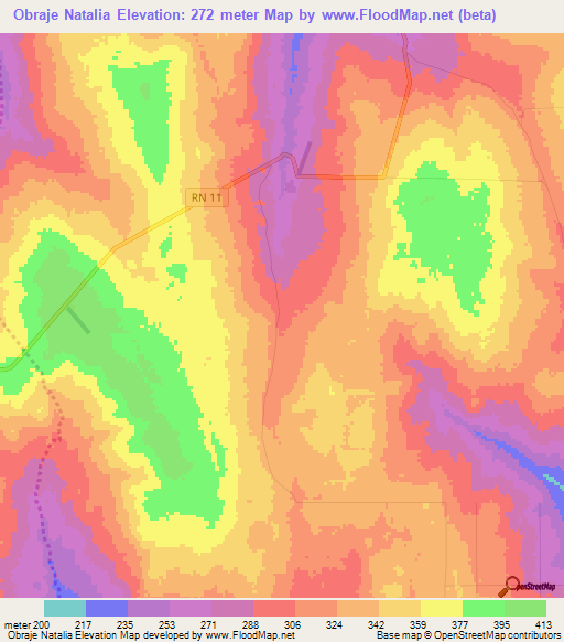 Obraje Natalia,Paraguay Elevation Map