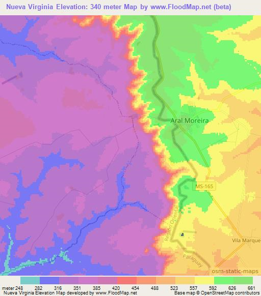 Nueva Virginia,Paraguay Elevation Map