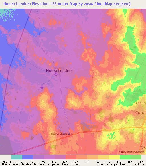 Nueva Londres,Paraguay Elevation Map