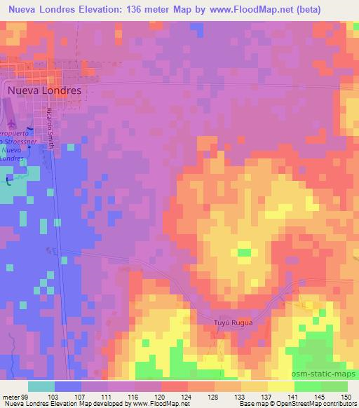 Nueva Londres,Paraguay Elevation Map