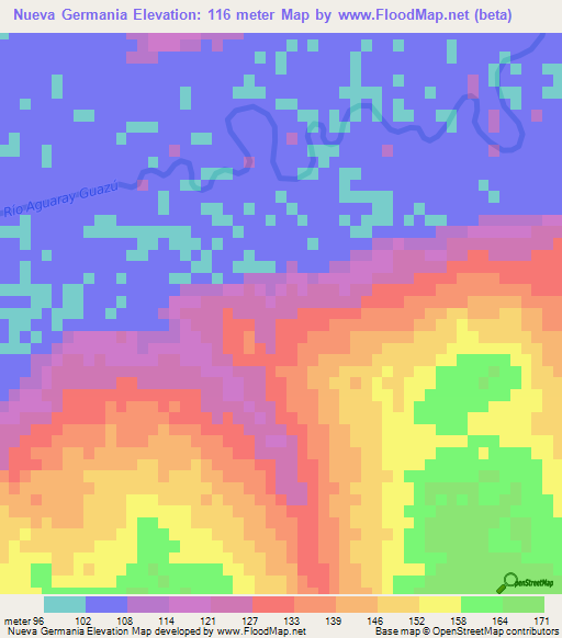 Nueva Germania,Paraguay Elevation Map