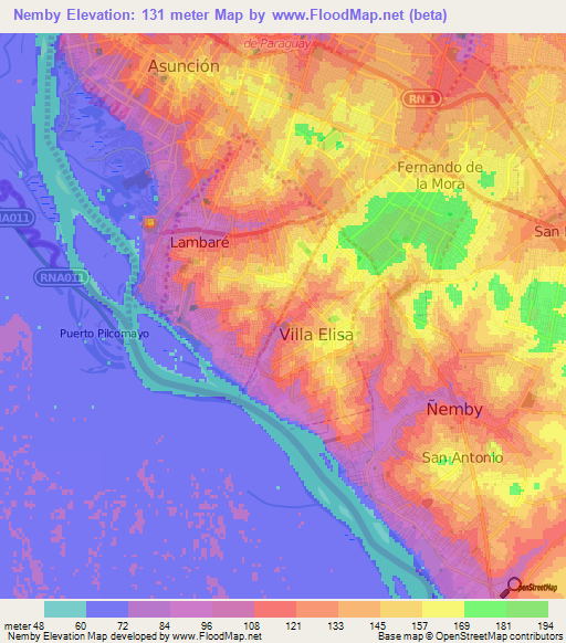 Nemby,Paraguay Elevation Map
