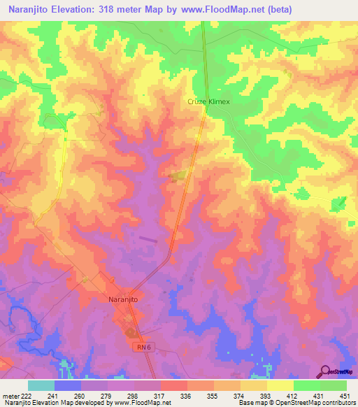 Naranjito,Paraguay Elevation Map