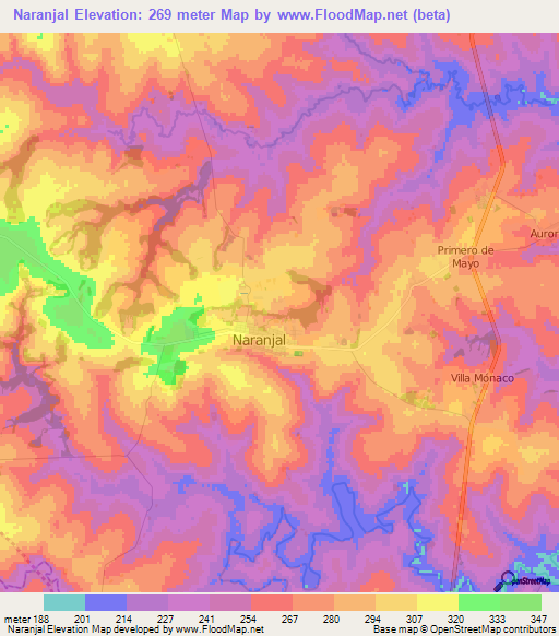 Naranjal,Paraguay Elevation Map
