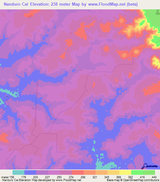 Nanduro Cai,Paraguay Elevation Map