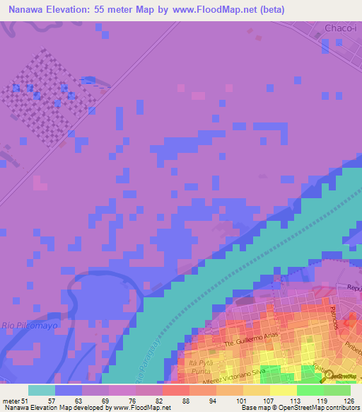 Nanawa,Paraguay Elevation Map