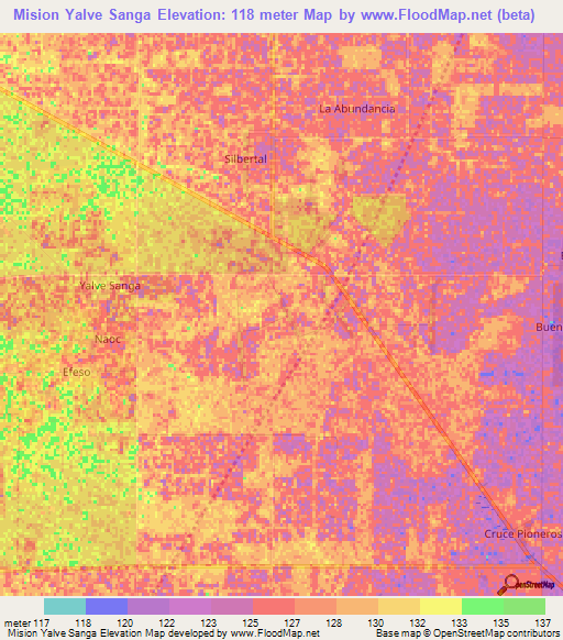 Mision Yalve Sanga,Paraguay Elevation Map