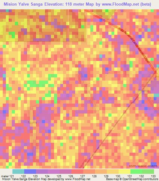 Mision Yalve Sanga,Paraguay Elevation Map