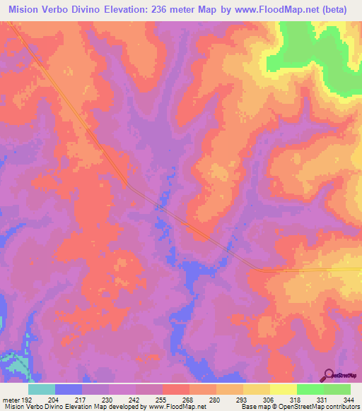 Mision Verbo Divino,Paraguay Elevation Map