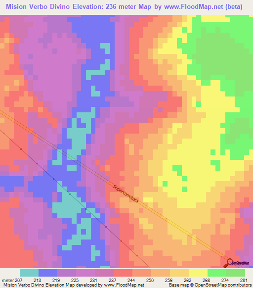 Mision Verbo Divino,Paraguay Elevation Map