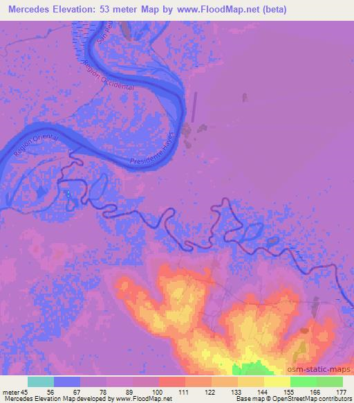 Mercedes,Paraguay Elevation Map
