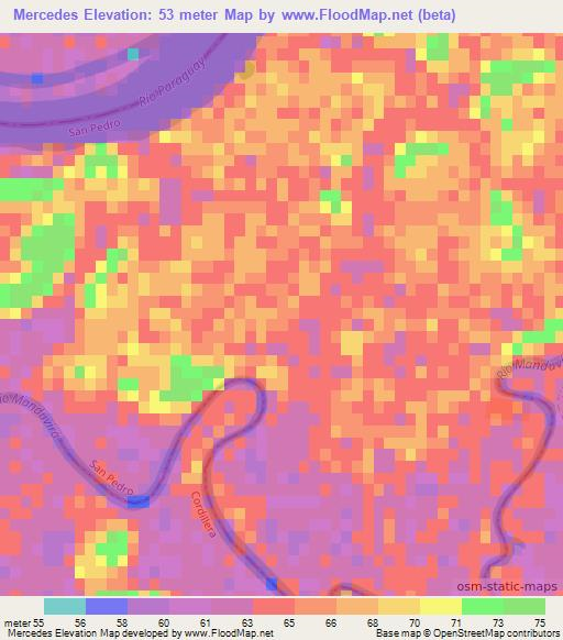 Mercedes,Paraguay Elevation Map