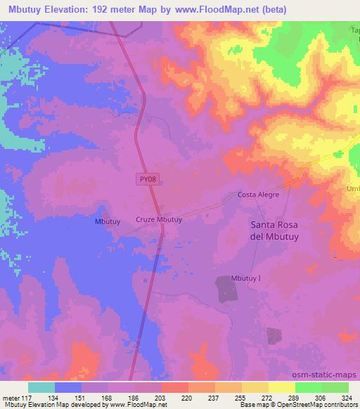 Mbutuy,Paraguay Elevation Map