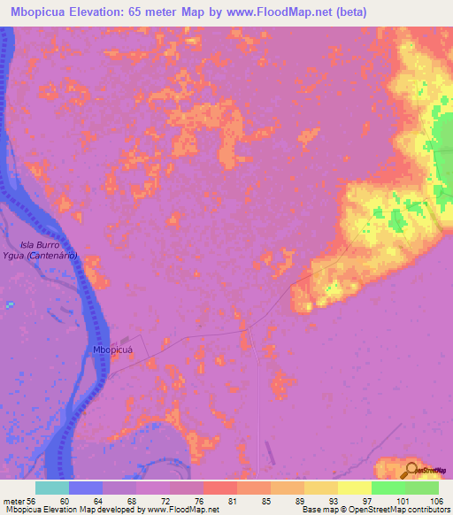 Mbopicua,Paraguay Elevation Map