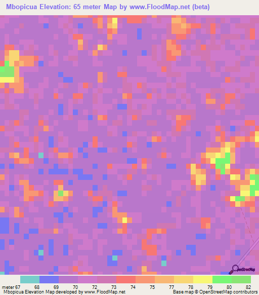 Mbopicua,Paraguay Elevation Map