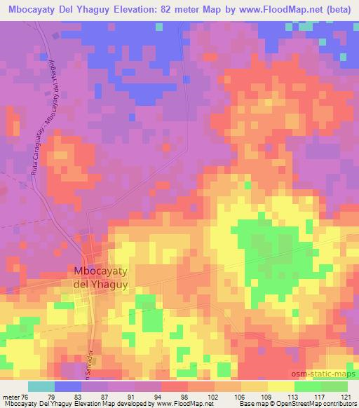 Mbocayaty Del Yhaguy,Paraguay Elevation Map