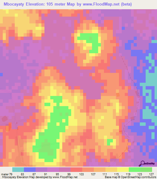Mbocayaty,Paraguay Elevation Map