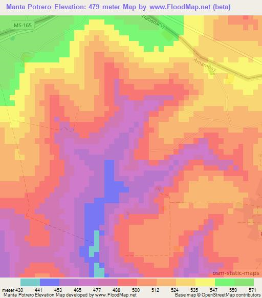Manta Potrero,Paraguay Elevation Map