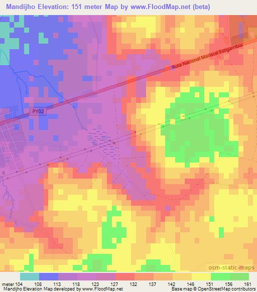 Mandijho,Paraguay Elevation Map