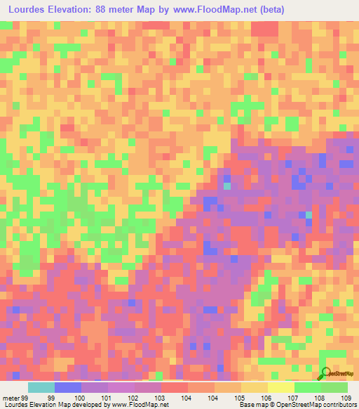 Lourdes,Paraguay Elevation Map