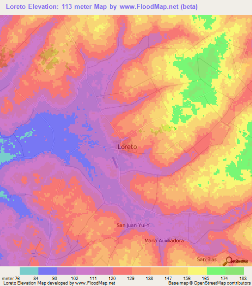 Loreto,Paraguay Elevation Map