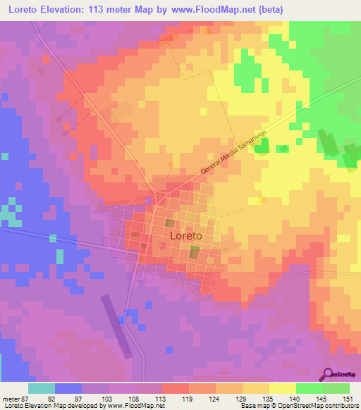 Loreto,Paraguay Elevation Map