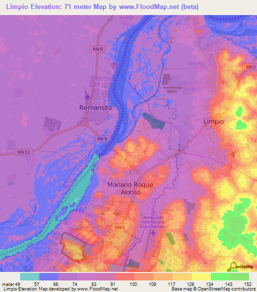 Limpio,Paraguay Elevation Map