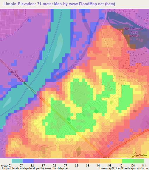 Limpio,Paraguay Elevation Map