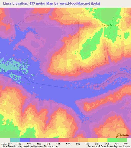 Lima,Paraguay Elevation Map