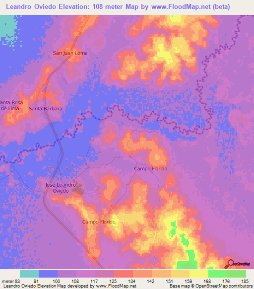 Leandro Oviedo,Paraguay Elevation Map