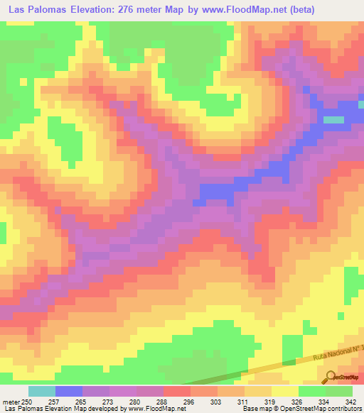 Las Palomas,Paraguay Elevation Map