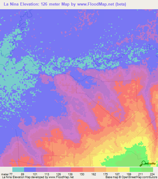 La Nina,Paraguay Elevation Map
