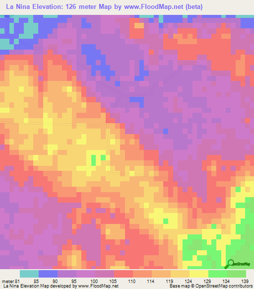 La Nina,Paraguay Elevation Map