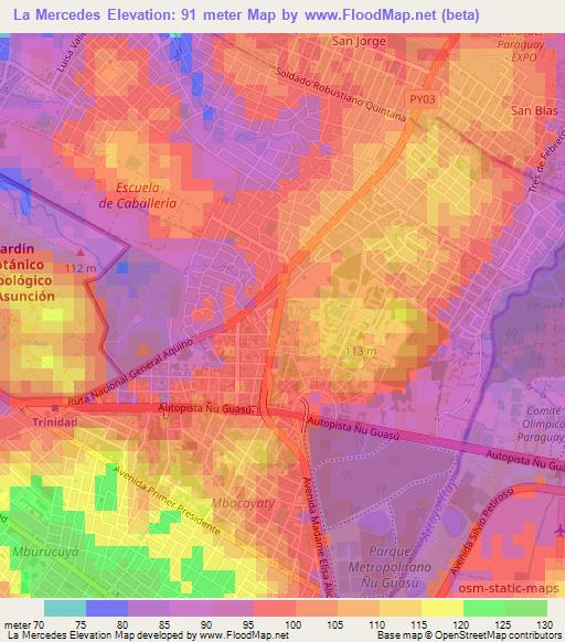 La Mercedes,Paraguay Elevation Map