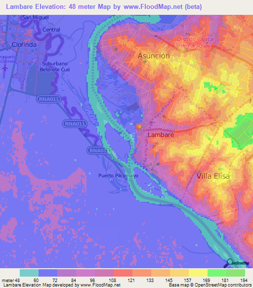 Lambare,Paraguay Elevation Map
