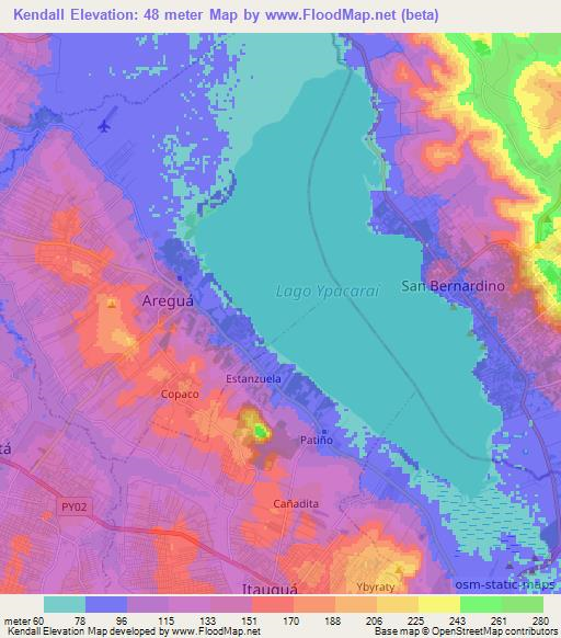 Kendall,Paraguay Elevation Map
