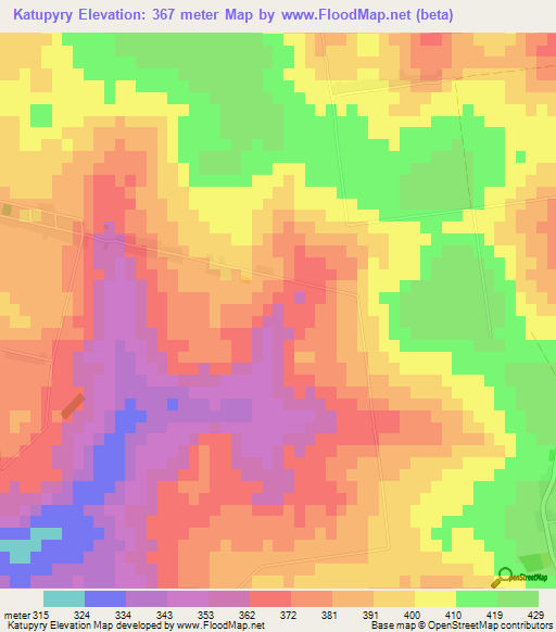 Katupyry,Paraguay Elevation Map