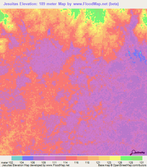 Jesuitas,Paraguay Elevation Map