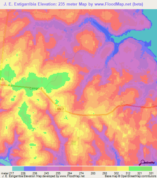 J. E. Estigarribia,Paraguay Elevation Map