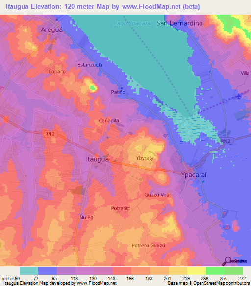 Itaugua,Paraguay Elevation Map