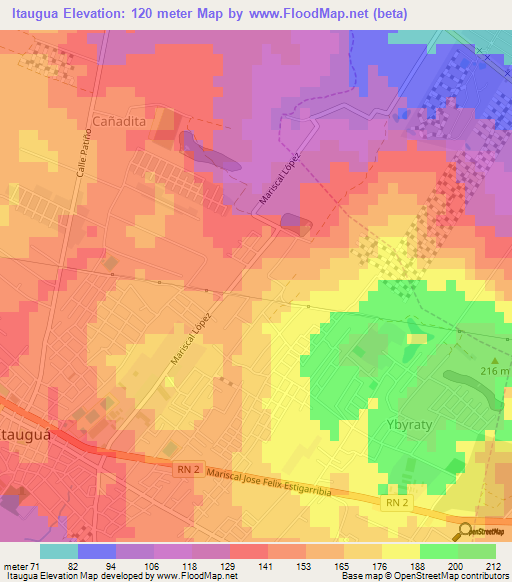 Itaugua,Paraguay Elevation Map