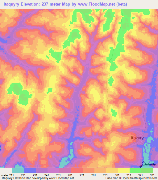 Itaquyry,Paraguay Elevation Map