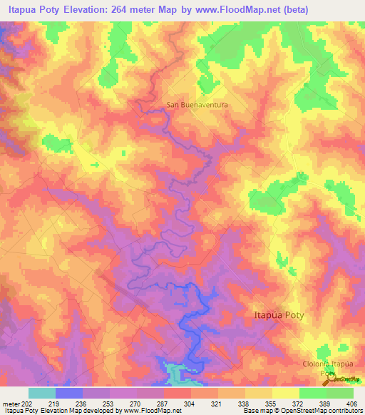 Itapua Poty,Paraguay Elevation Map