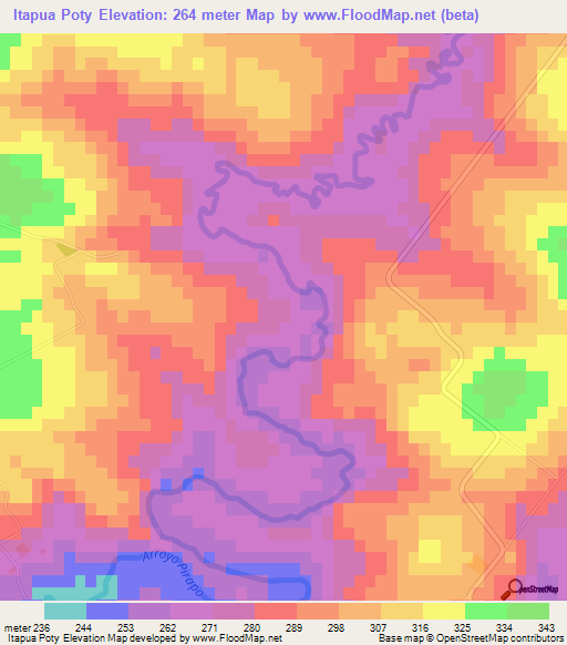 Itapua Poty,Paraguay Elevation Map